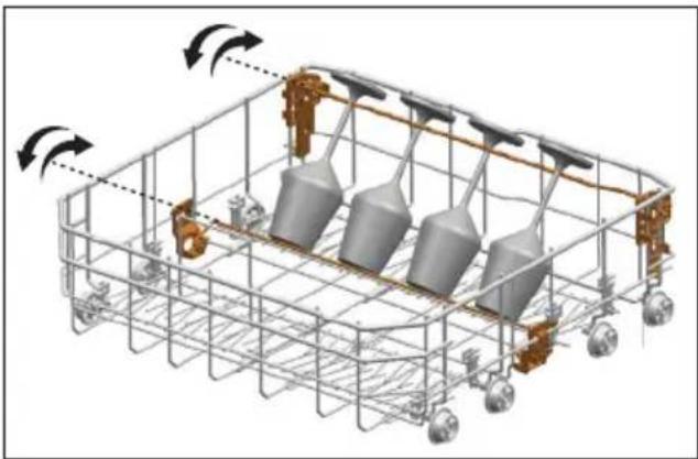 3D diagram of a mechanical assembly with gears and rotating components, no text or symbols present