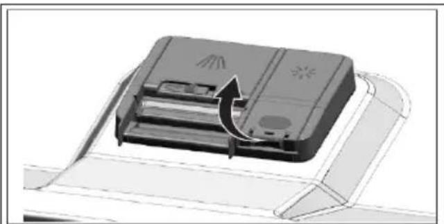 3D diagram of a printer or scanner device with an arrow indicating rotation or change, no visible text or symbols.