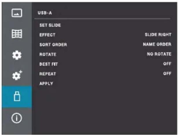 USB-A SET SLIDE EFFECT SLIDE RIGHT SORT ORDER NAME ORDER ROTATE NO ROTATE BEST FIT OFF REPEAT OFF APPLY