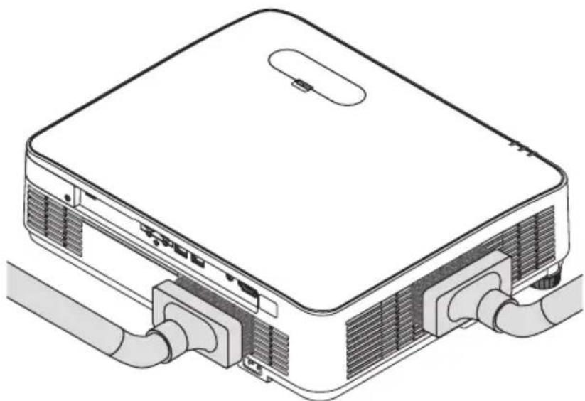 Line drawing of a server rack with attached cables and ventilation slots (no text or symbols)