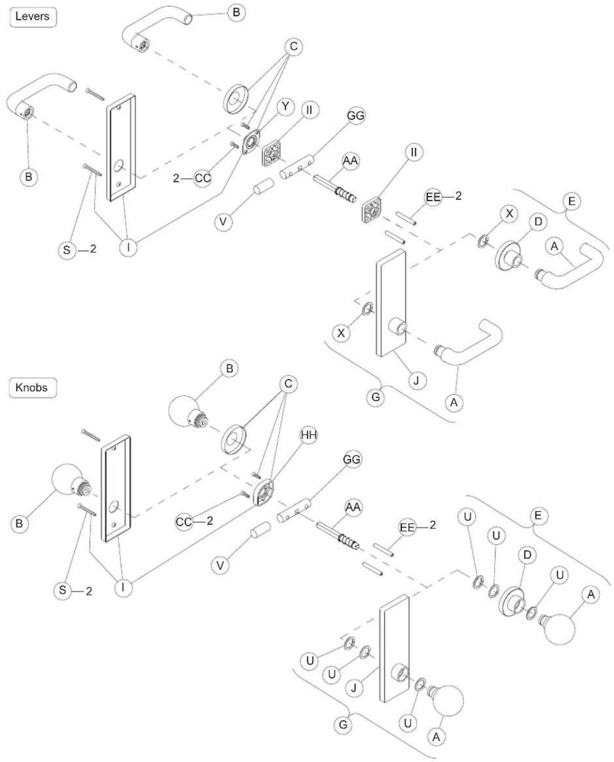 Levers B C Y II GG AA II EE-2 S-2 I V Knobs B C H GG AA EE-2 U U D U A S-2 I V G J A E X D A