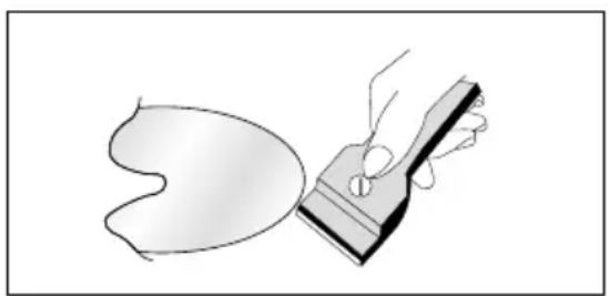 Illustration of a hand using a tool to brush or paint onto a curved surface (no text or symbols)