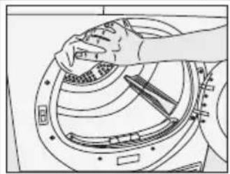 Line drawing of a hand adjusting a circular component with tools (no text or symbols)
