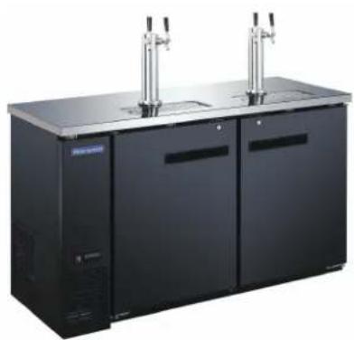 Exterior view of a black industrial water control cabinet with two vertical outlets (no visible text or symbols)