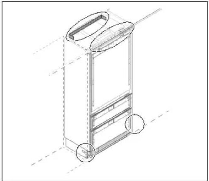 Technical line drawing of a vertical cabinet or enclosure with two circular components, shown without any text or symbols.