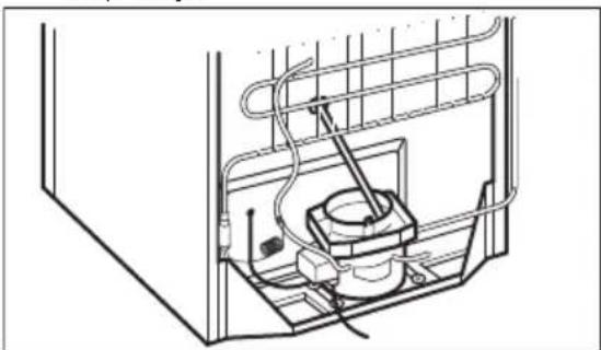 Technical line drawing of an appliance interior showing internal components and wiring (no text or symbols)