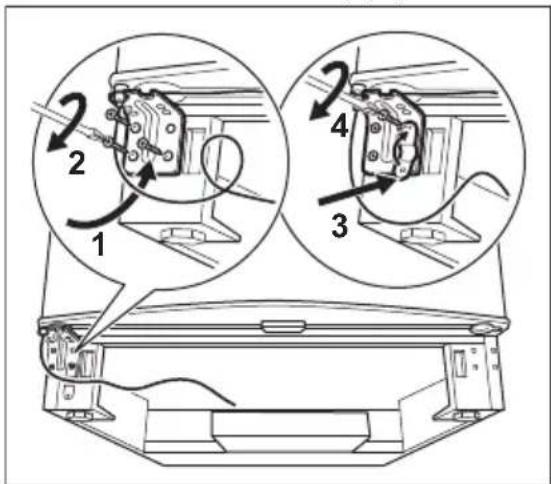 Technical diagram showing mechanical assembly steps with numbered annotations for component identification
