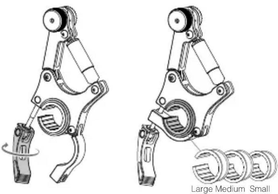 Technical line drawings of mechanical clamping mechanisms, showing two configurations with no text or symbols on the diagrams themselves.