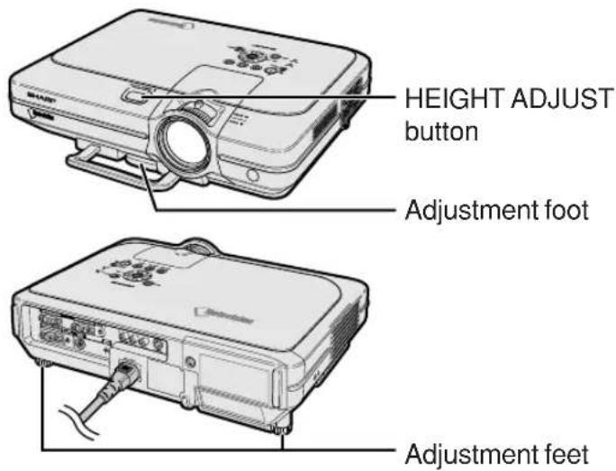 HEIGHT ADJUST button Adjustment foot Adjustment feet