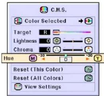 C.M.S. Color Selected Target R Lightness 0 Chroma 0 Hue -30 0 -30 Y Reset (This Color) Reset (All Colors) View Settings
