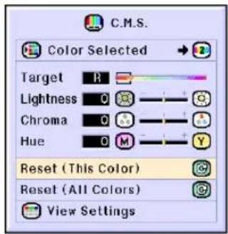 C.M.S. Color Selected Target R Lightness O Chroma O Hue O M Reset (This Color) Reset (All Colors) View Settings