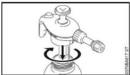Mechanical diagram showing a valve mechanism with rotating shaft and adjustment knob (no text or symbols)