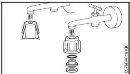 Diagram of a faucet assembly with multiple components, no text or symbols present