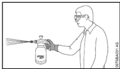 Illustration of a person spraying a spray bottle with a gun (no text or symbols)