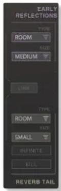 EARLY REFLECTIONS TYPE ROOM SIZE MEDIUM LINK TYPE ROOM SIZE SMALL INFINITE KILL REVERB TAIL