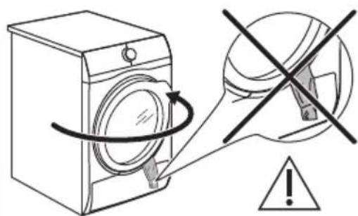 Diagram showing a washing machine with a warning symbol and a magnified view of the device's absence.