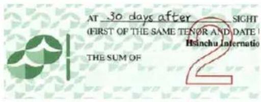 AT 30 days after SIGHT (FIRST OF THE SAME TENOR AND DATE) Hsinchu International THE SUM OF