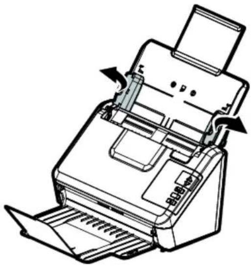 Line drawing of a printer with paper feed and paper roll, showing internal structure and page loading (no text or symbols)