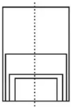 Simple geometric diagram with three stacked rectangles and a vertical dashed line (no text or symbols)