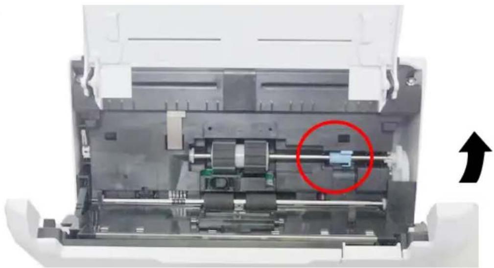 Interior view of a mechanical device showing internal components and a red circle highlighting a specific area (no text or symbols visible)