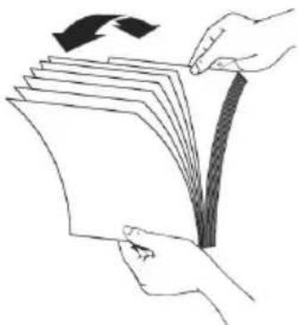 Illustration of hands holding a sheet of paper with a directional arrow indicating rotation (no text or symbols)