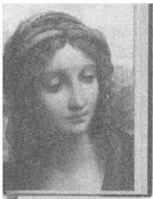 Portrait of a woman with long hair, rendered in grayscale (no text or symbols visible)