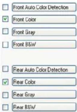 Front Auto Color Detection ✓ Front Color □ Front Gray □ Front B&W □ Rear Auto Color Detection ✓ Rear Color □ Rear Gray □ Rear B&W