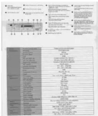 Scanned document with technical specifications and a grid of labeled diagrams, likely from a technical or academic paper.