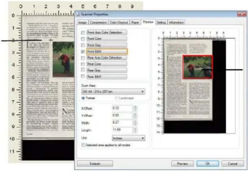 Scanner Properties Image Compression Color Dropout Paper Preview Setting Information Front Auto Color Detection Front Color Front Grey Front B&W Rear Auto Color Detection Rear Color Rear Grey Rear B&W Scan Area: ISO A4 - 216 x 257 nm Portrait Landscape X-Offset: 0.12 Y-Offset: 0.00 Width: 8.27 Lengt…
