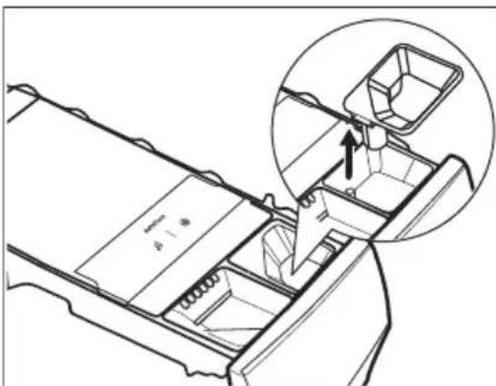 Technical line drawing of a car interior drawer with an inset showing a mechanical component (no text or symbols)