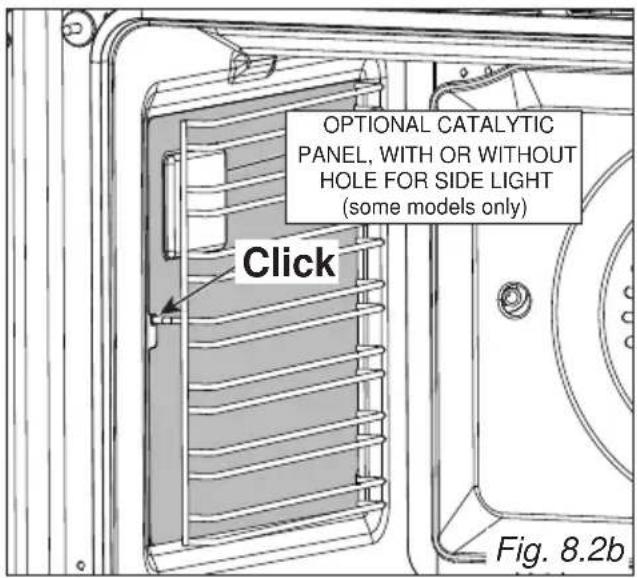 OPTIONAL CATALYTIC PANEL, WITH OR WITHOUT HOLE FOR SIDE LIGHT (some models only) Click Fig. 8.2b