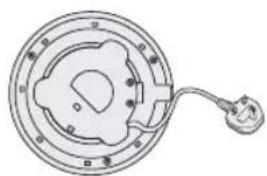 Technical line drawing of a mechanical component with concentric rings and a cable (no text or symbols)