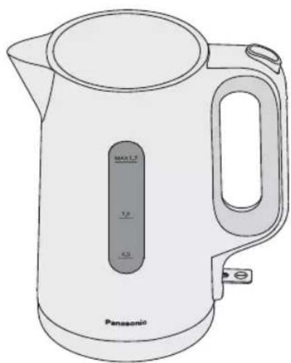 Line drawing of a Panasonic water heater with labeled buttons and handle (no text or symbols beyond branding)