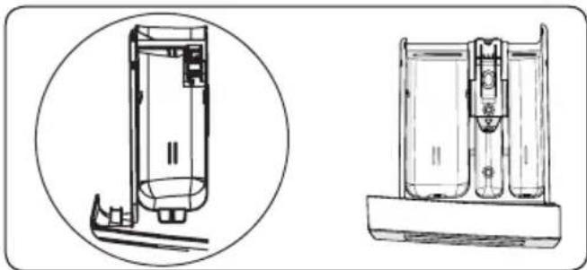 Technical line drawings of a hand pump and its internal components (no text or symbols)