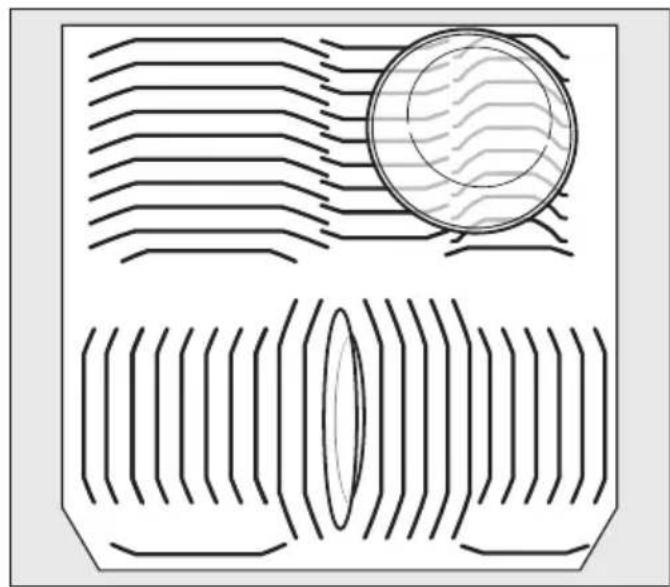 Diagram of parallel lines with a circular object, no text or symbols present