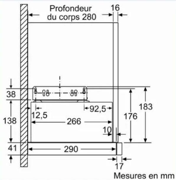 Profondeur du corps 280 16 38 138 12,5 92,5 266 10 41 290 17 176 183 Mesures en mm