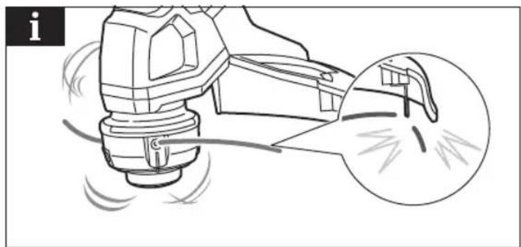 Technical line drawing of a mechanical device with motion indicators and a magnified inset showing internal components (no text or symbols)
