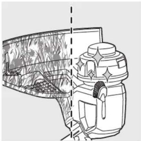 Diagram of a showerhead with decorative patterns and a vertical dashed line, showing no text or symbols.