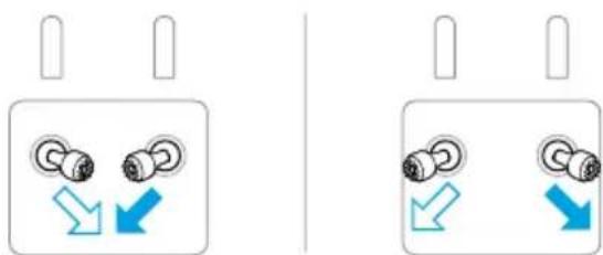 Two identical diagrams showing a device with two circular components and blue directional arrows, no text or symbols present.