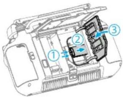 Technical diagram of a device with numbered components and directional arrows indicating flow or movement