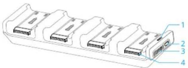 Technical diagram of a battery pack with labeled components 1 to 4