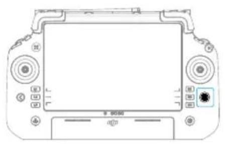 Front view line drawing of a handheld electronic device with control buttons and display screen (no text or symbols)
