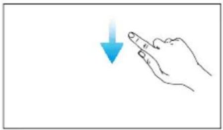 Line drawing of a hand pointing downward with a blue arrow (no text or symbols)