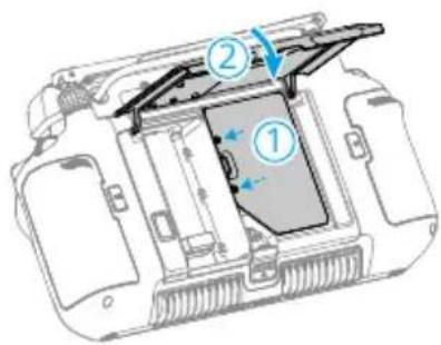 Technical diagram of a device's internal structure with numbered components and directional arrows indicating assembly or movement.