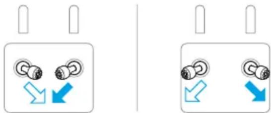 Two identical diagrams showing a device with two circular components and blue directional arrows, no text or symbols present.