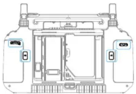 Technical line drawing of a mechanical device interior with labeled ports (no text or symbols present)