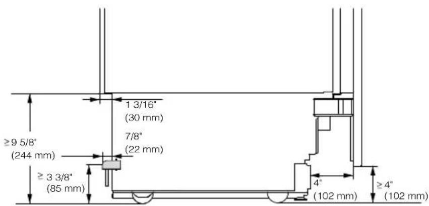 ≥9 5/8" (244 mm) ≥3 3/8" (85 mm) 1 3/16" (30 mm) 7/8" (22 mm) 4' (102 mm) ≥4" (102 mm)