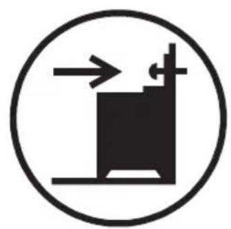 Simple black-and-white diagram of a mechanical device with directional arrows, enclosed in a circle (no text or symbols)