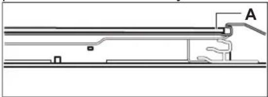 Technical line drawing of a mechanical assembly with labeled component A (no text or symbols present)