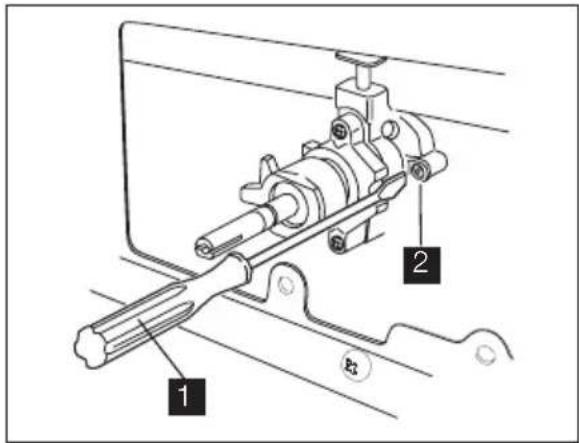Technical diagram of a mechanical assembly with labeled parts 1, 2, and a reference symbol